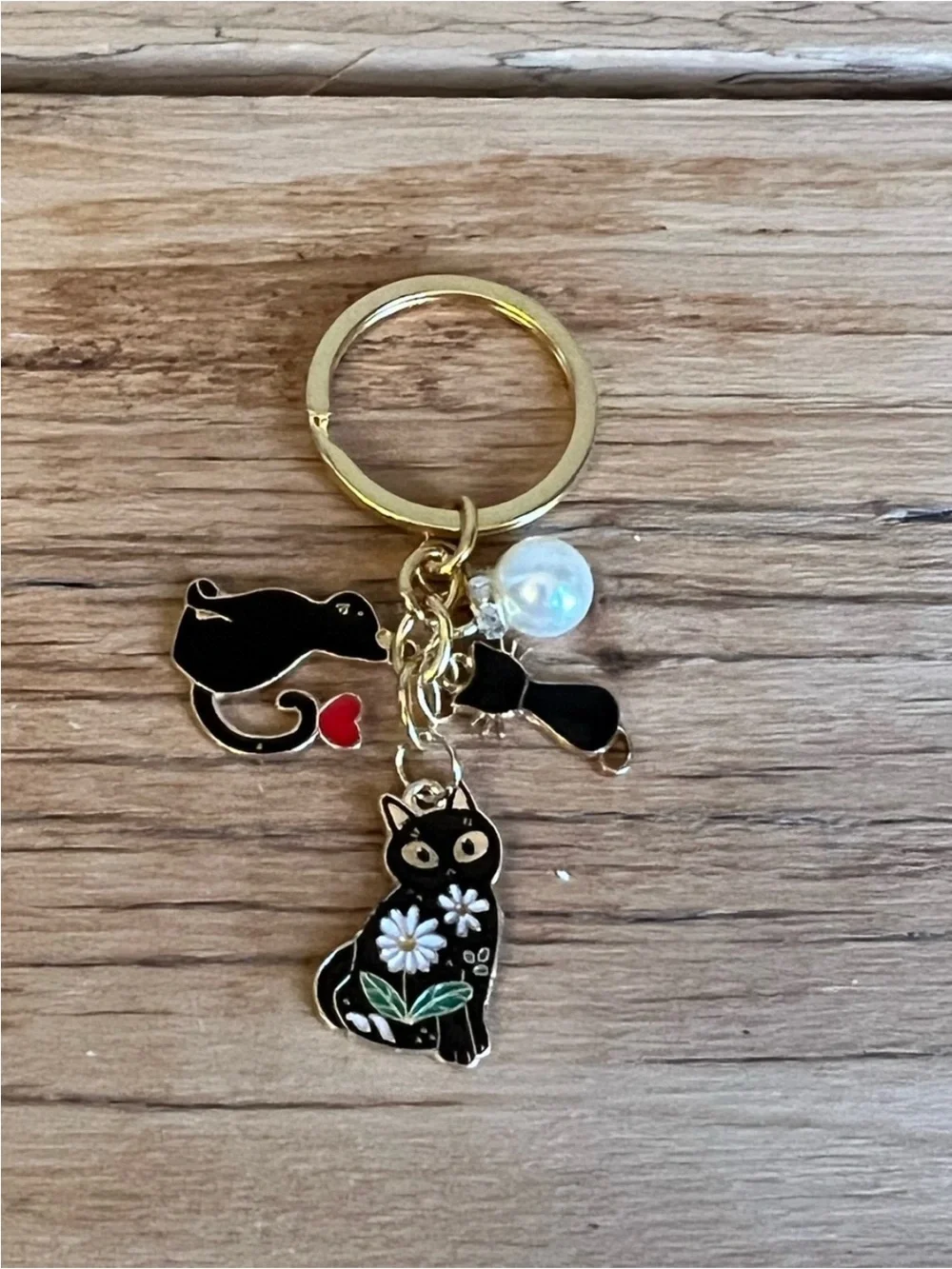 Bag Charm/Keyring-Black Enamel Kitty Charm-Gold Hardware-NWOT